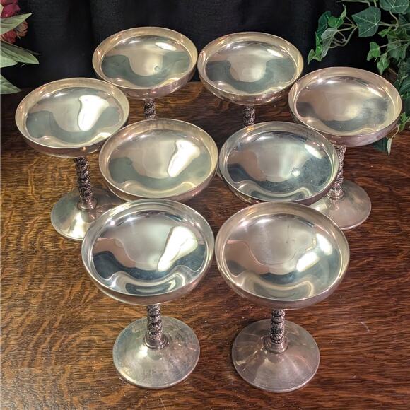8 Vintage Silver Plated Twisted Vine Stem Martini Coupe Glasses Valero Spain - Picture 2 of 8